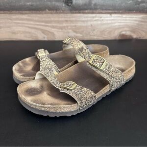 Birkenstock Birkis Tahiti Gold Glitter Sandals Strap Buckle Womens EU 37 US 6